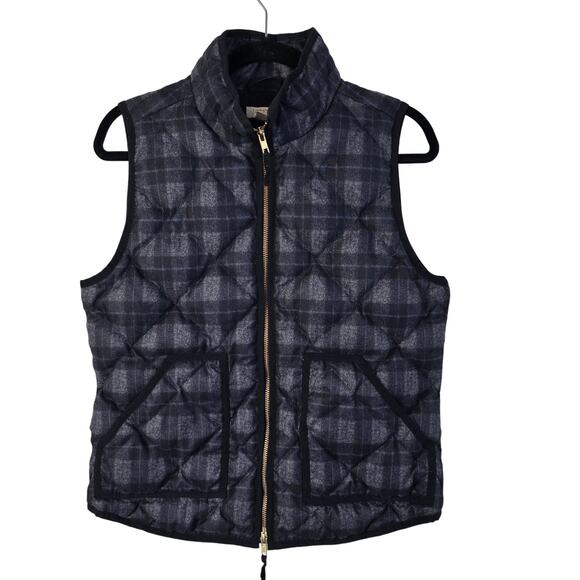J Crew Quilted Down Puffer Vest Women's M Gray Black Plaid Gorpcore Outdoorcore - Picture 1 of 11